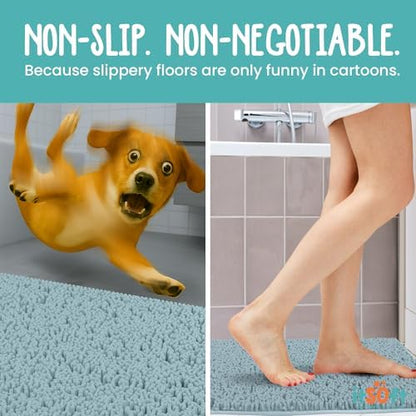 Chenille Bath Mats 61"x31", Plush Absorbent Bath Mats Quick Dry, Soft & Machine Washable, Non Slip Carpet for Bathroom, Thick Bathroom Rugs, Shower Restroom Rug Mat, Alfombras De Baño, Bathrugs Matts