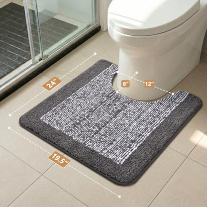 Toilet Rug U-Shaped 24x19 Washable Non Slip, Soft Absorbent Bath Mat Grey