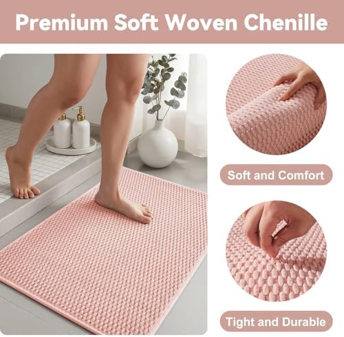 Triohero Toilet Rug, Thin Toilet Rugs U Shaped Washable Non Slip Absorbent Quick Dry Low Pile Toilet Mat, Pink 20"x24" U Shape
