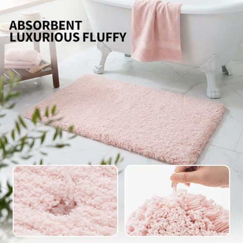 ILANGO Pink Bathroom Rugs 70" × 24" Non Slip & Super Absorbent Extra Thick Soft, Washable Bath Carpet Runner for Floor, Microfiber Plush Shaggy Bath Mats with Rubber for Bedroom Bathtub Shower Room