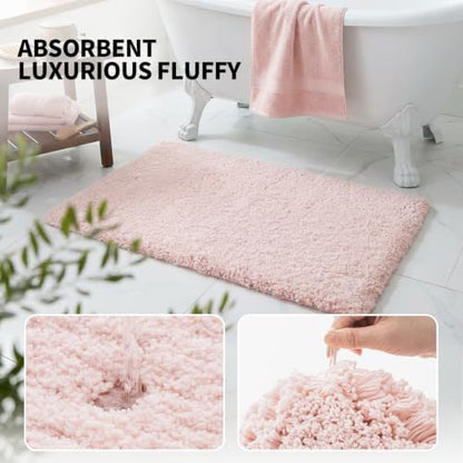 ILANGO Pink Bathroom Rugs 60" × 24" Non Slip & Super Absorbent Extra Thick Soft, Washable Bath Carpet Runner for Floor, Microfiber Plush Shaggy Bath Mats with Rubber for Bathtub Shower Room