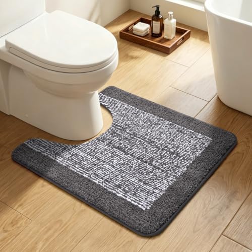 Toilet Rug U-Shaped 24x19 Washable Non Slip, Soft Absorbent Bath Mat Grey