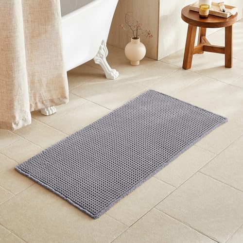 TYUU Waffle Bath Mat, Boho Bathroom Rugs Non Slip, 48x24 Grey