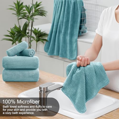 Ycosy 4 Pack Extra Large Microfiber Bath Towels Set,35x70 inches,600GSM,Less Lint Highly Absorbent Super Soft & Quick Dry,Oversized Bath Towels,Perfect for Bathroom Gym Pool,Turquoise