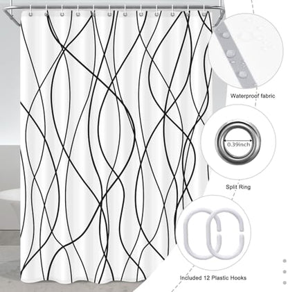 Striped Shower Curtain for Bathroom, White Black, 72" W x 96" L