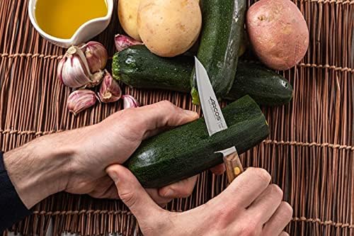 Arcos Paring Knife 4 Inch Stainless Steel. Professional Kitchen Knife for Peeling Fruits and Vegetables. Ovengkol Wood Handle 100% natural FSC and 100mm Blade. Series Nordika. Color Brown