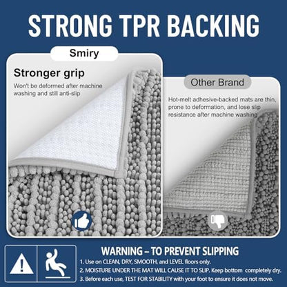 Smiry Bathroom Rugs 59X24, Extra Soft Rubber Backing Chenille Bath Mats