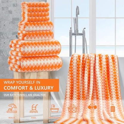 8 Piece Bathroom Towel Set |2 Oversized Bath Towels,2 Hand Towels,4 Washcloths| 600GSM Soft Hotel Towel Set Extra Large Bath Sheet for Bathroom,Highly Absorbent Quick Dry Bath Towel Collections,Orange