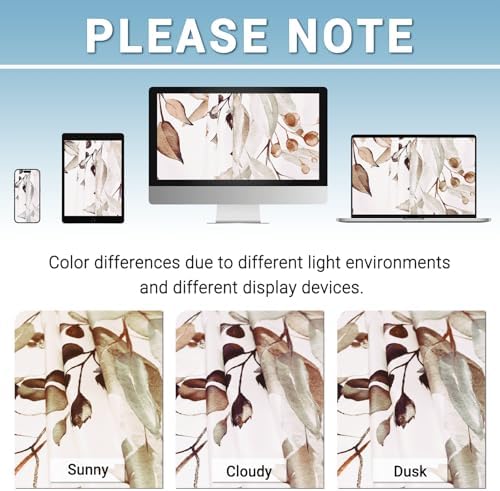 WITHLOC No Hook Floral Shower Curtain with Liner, Eucalyptus Taupe, 71x74