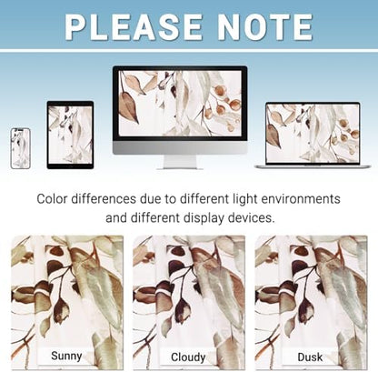 WITHLOC No Hook Floral Shower Curtain with Liner, Eucalyptus Taupe, 71x74