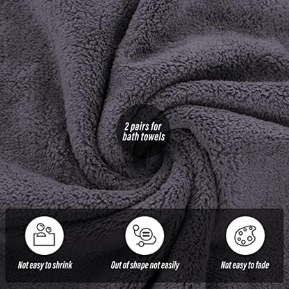 MOONQUEEN 2 Pack Premium Bath Towel Set - Quick Drying - Microfiber Coral Velvet Highly Absorbent Towels - Multipurpose Use as Bath Fitness, Bathroom, Sports, Yoga Towel (Dark Grey, Bath Towel)