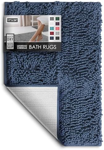 Hearth & Harbor Bathroom Rugs, Chenille Bath Mat - Machine Washable Bath Mats for Bathroom Non-Slip Backing Rubber, Quick Dry Bathroom Mat