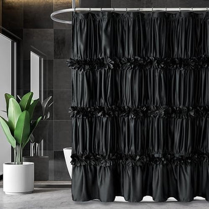 Homechoice Decor Black Ruffle Shower Curtain 72" W x 84" H