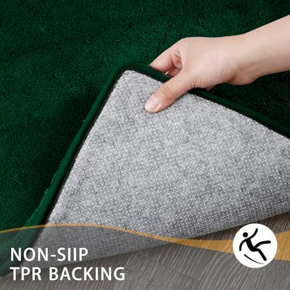 MINIDEAR Toilet Rugs 24x20 - U Shaped Dark Green Thick Memory Foam Contour Rugs,Plush Fluffy, Non-Slip, Quick Dry, Absorbent Washable Floor Microfiber Mat for Home Decor Accessories