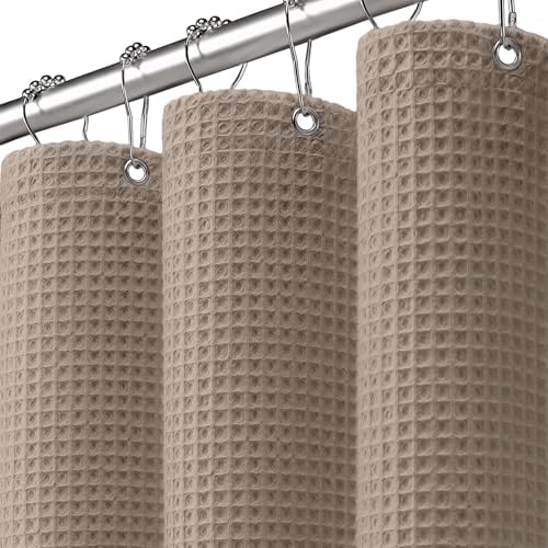 Waffle Weave Shower Curtain Heavyweight Cotton Fabric Beige 72Wx72L