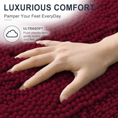 Smiry Thick Chenille Bathroom Runner Rugs 47x24, Soft Bath Mat, Burgundy