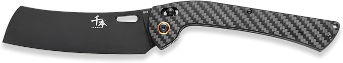 SENBON foldable chef's knife, AUS-8 stainless steel with black titanium plating, carbon fiber handle with back clip, portable outdoor folding fruit knife