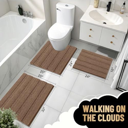 OLANLY Thick Small Bathroom Rugs 24x16, Soft Chenille Bath Rugs, Mocha