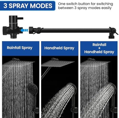 Shower Head, 8'' High Pressure Rainfall/Handheld Shower Combo, Matte Black