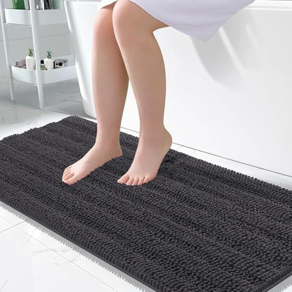 OLANLY Thick Large Bathroom Rugs 50x30, Soft Chenille Bath Rugs, Dark Grey