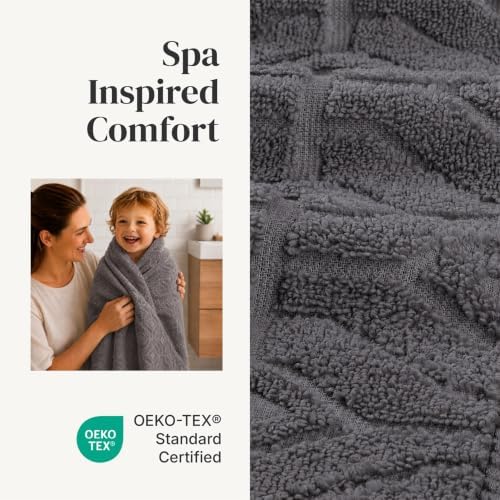 Modern Threads 6 Piece Bath Towel Set – Bathroom Towel Set with 2 Bath Towels, 2 Hand Towels & 2 Washcloths – 100% Cotton, Soft & Absorbent – Geometric (Charcoal)