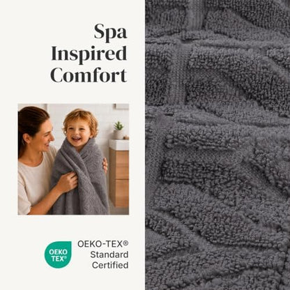 Modern Threads 6 Piece Bath Towel Set – Bathroom Towel Set with 2 Bath Towels, 2 Hand Towels & 2 Washcloths – 100% Cotton, Soft & Absorbent – Geometric (Charcoal)