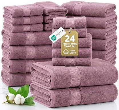 LANE LINEN Bath Towel Set Absorbent Quick Dry 100% Cotton - Wishful Mauve