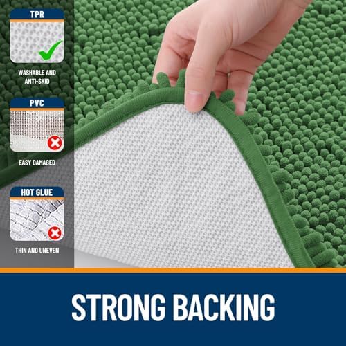 OLANLY Chenille Bathroom Rugs Sets 2 Piece, 24"x16"+24"x20", Olive Green