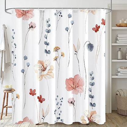 Gibelle Coral Beige Watercolor Floral Fabric Shower Curtain, 72x84