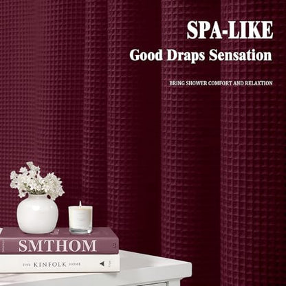 Waffle Weave Shower Curtain Heavyweight Cotton Fabric Burgundy 72Wx72L