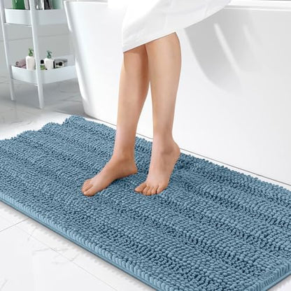 OLANLY Thick Bathroom Runner Rugs 47x24, Soft Chenille Bath Rugs, Airy Blue