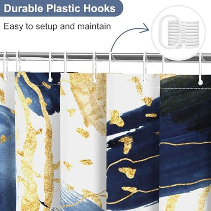deFouliao Boho Shower Curtain, Mid Century Abstract Blue Gold Waterproof Shower Curtain for Bathroom Bathtub Home Curtain Decor, Washable with Hooks, 65Wx72L