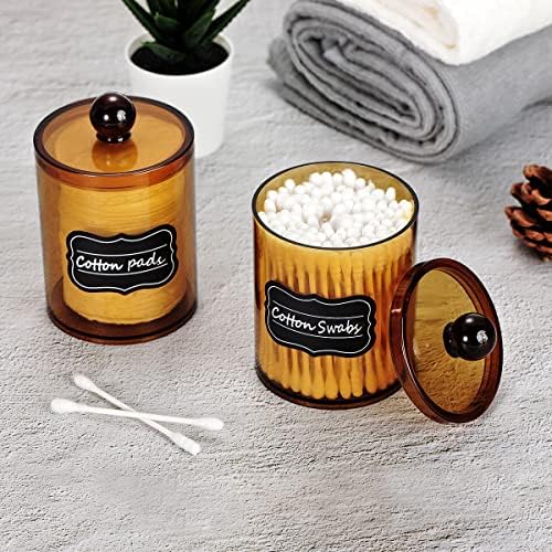 SheeChung 4 Pack Qtip Holder, Amber Acrylic Apothecary Jars for Bathroom