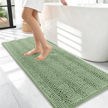 OLANLY Thick Bathroom Runner Rugs 47x17, Chenille Bath Rugs, Sage Green