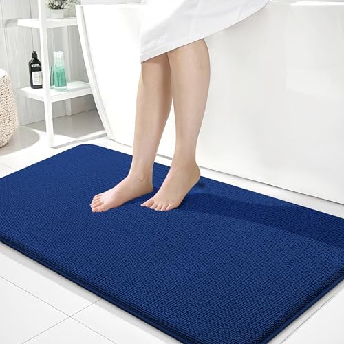 OLANLY Memory Foam Bathroom Runner Rug 45x27, Absorbent Long Bath Mat, Navy