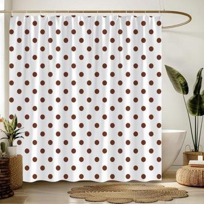 Polka Dot Shower Curtain Brown White Dots Vintage Retro Fabric Decorative Bathroom Curtains with Hooks,70" Wx70 H
