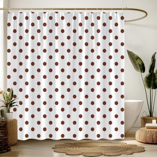 Polka Dot Shower Curtain Brown White Dots Vintage Retro Fabric Decorative Bathroom Curtains with Hooks,70" Wx78 H
