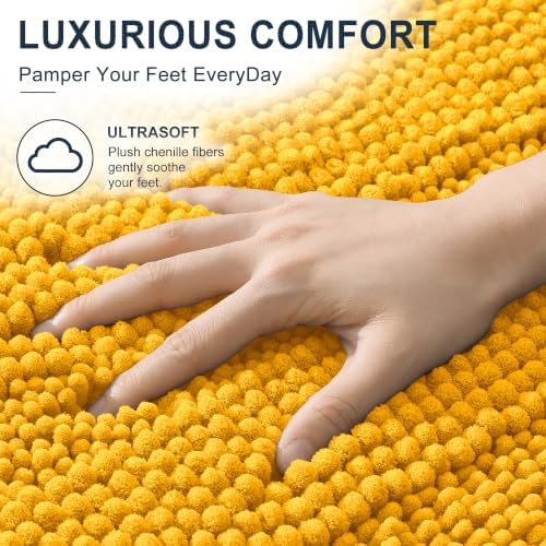 Smiry Thick Chenille Bathroom Rugs 36x24, Absorbent Bath Mat, Golden Yellow