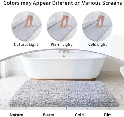 Disolla Bathrom Runner Rug 24x59 - Large Soft Plush Bath Mat, Thick Long Non-Slip Shaggy Floor Mat, Ultra-Absorbent for Master Bathroom Bedroom, Silver Grey