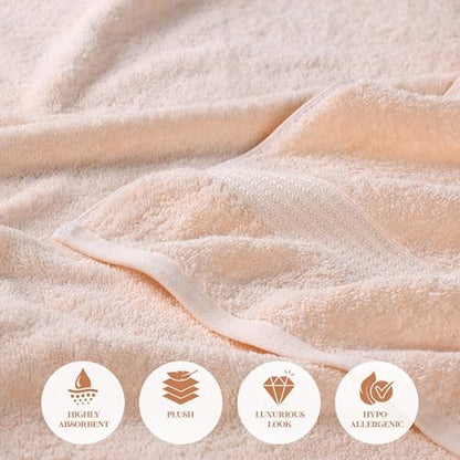 Superior Egyptian Cotton Bath Towel Set, Home Bathroom Towels, Master, Guest Bath, Decor Essentials, Quick Dry, Absorbent, Large Body Towels, Spa, Hotel, Resort, Adult, Kids, Set of 2, Peach