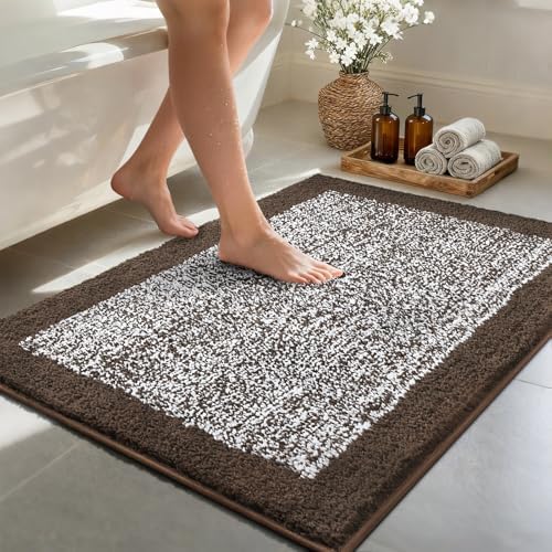48x32 Large Bathroom Rugs Non Slip Washable, Soft Absorbent Bath Mat Brown