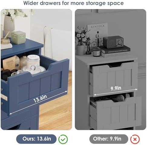 FOTOSOK Bathroom Cabinet, Bathroom Storage Cabinet with 5 Drawers, Blue
