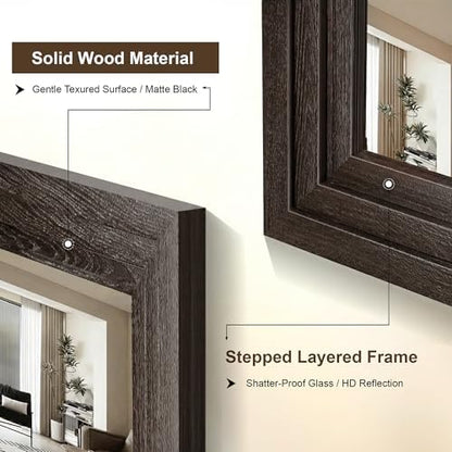 Farmhouse Rustic Wood Framed Bathroom Vanity Mirror for Wall, 24x36, Brown