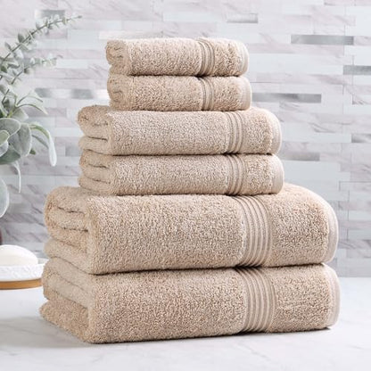 Superior Egyptian Cotton 6-Piece Towel Set, Bathroom Essentials, Towels For Bathroom, Apartment, Airbnb, Guest Bath, Face, Hand, Bath Towels, Washcloths, Absorbent, Fast Drying, Taupe