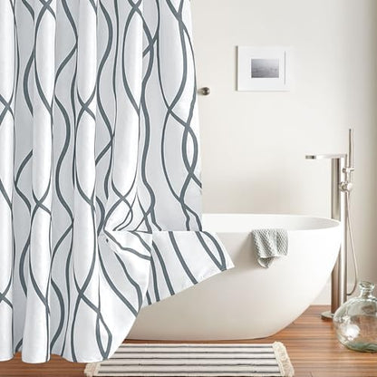 Fabric Modern Extra Long Shower Curtains for Bathroom-Dark Grey and White
