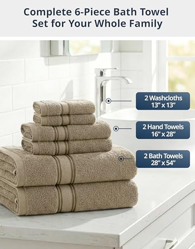 LANE LINEN Bathroom Towel Set 6 Piece Soft Absorbent Quick Dry - Taupe