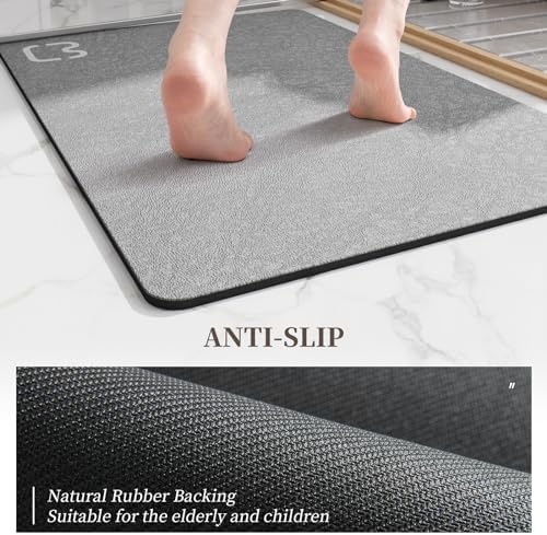 Diatomaceous Earth Bath Mat Stone Bath Mats for Bathroom,17"x27.5",Grey