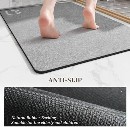 Diatomaceous Earth Bath Mat Stone Bath Mats for Bathroom,17"x27.5",Grey