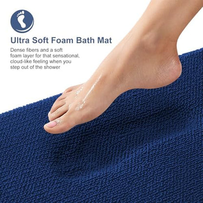 OLANLY Memory Foam Bathroom Runner Rug 47x24, Absorbent Long Bath Mat, Navy