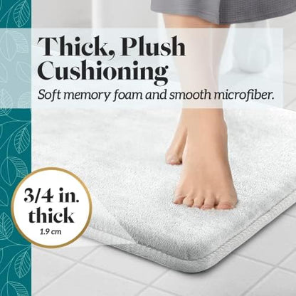 Memory Foam Bath Mat Non Slip Absorbent Super Cozy Velvet Bathroom Rug Carpet (22 inches X 36 inches, White)